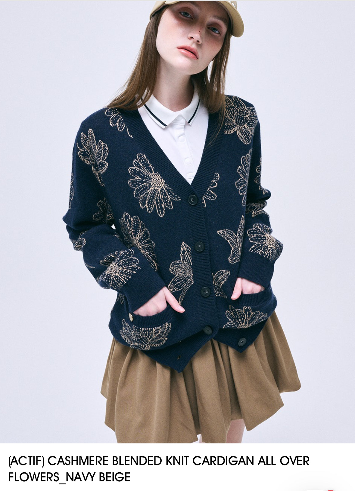 Mardi sale-cashmere blended knit cardigan all over flowers(navy beige)
