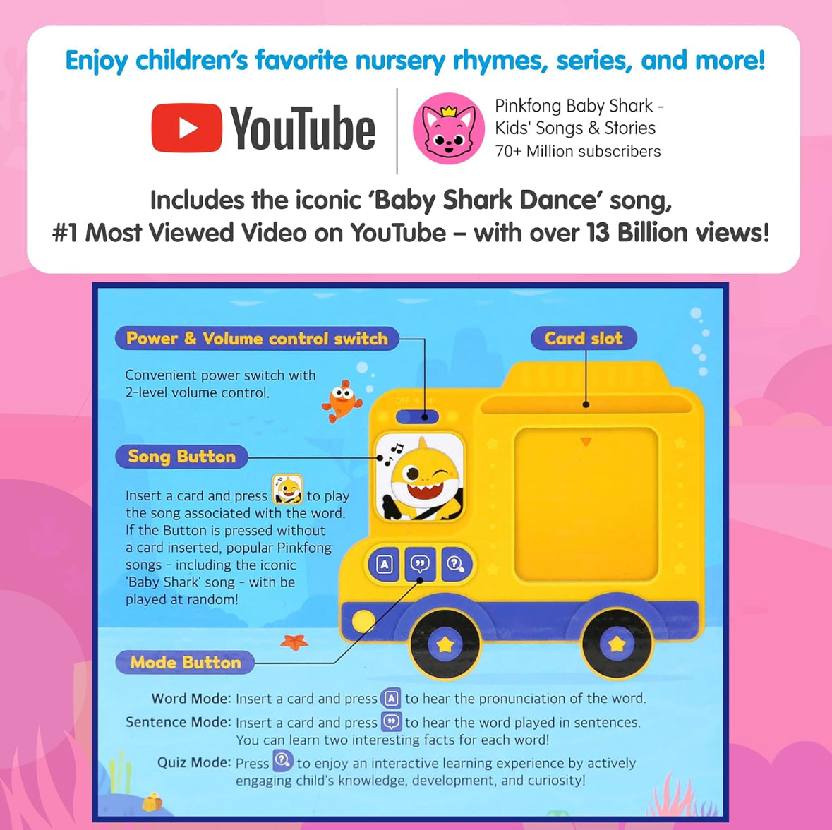 Baby shark flash card learning bus