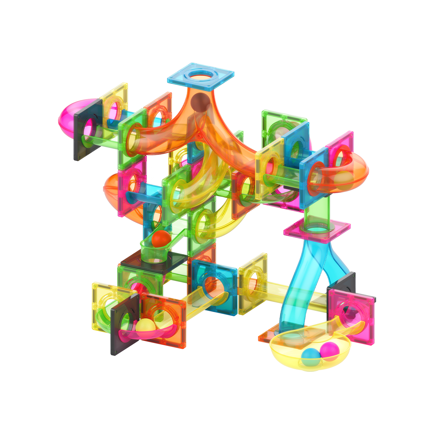 MNTL 磁力片-101片裝磁性滾球軌道套裝(螢光色系)