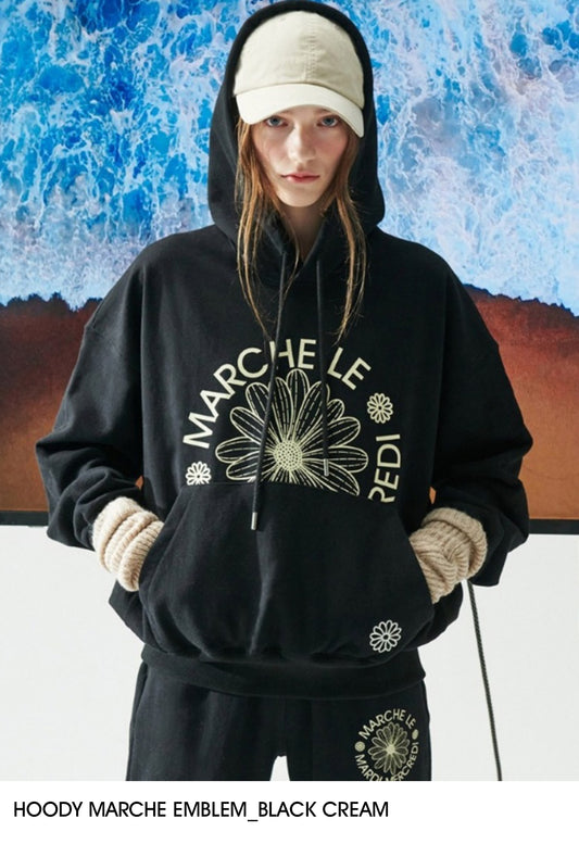 Mardi Black Friday sale-HOODY MARCHE EMBLEM_BLACK CREAM