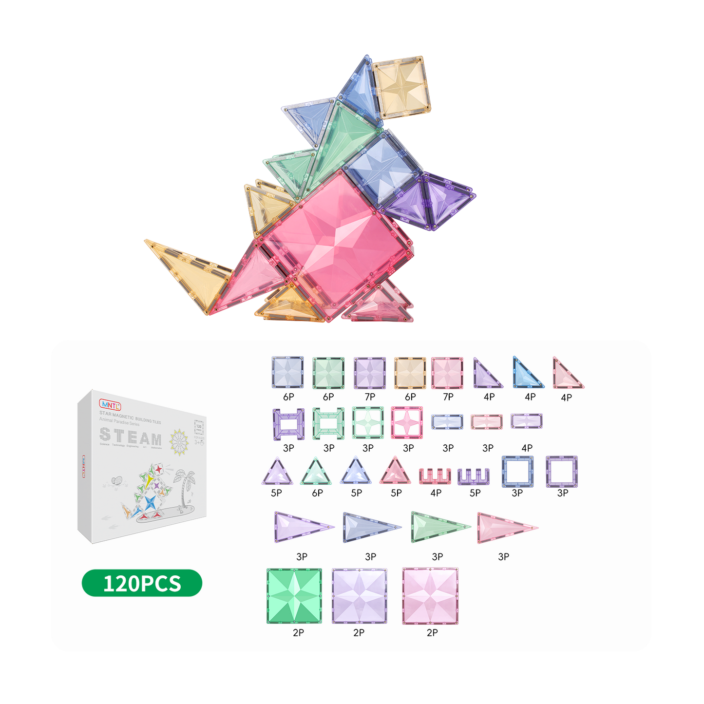 MNTL 磁力片-120片裝動物樂園