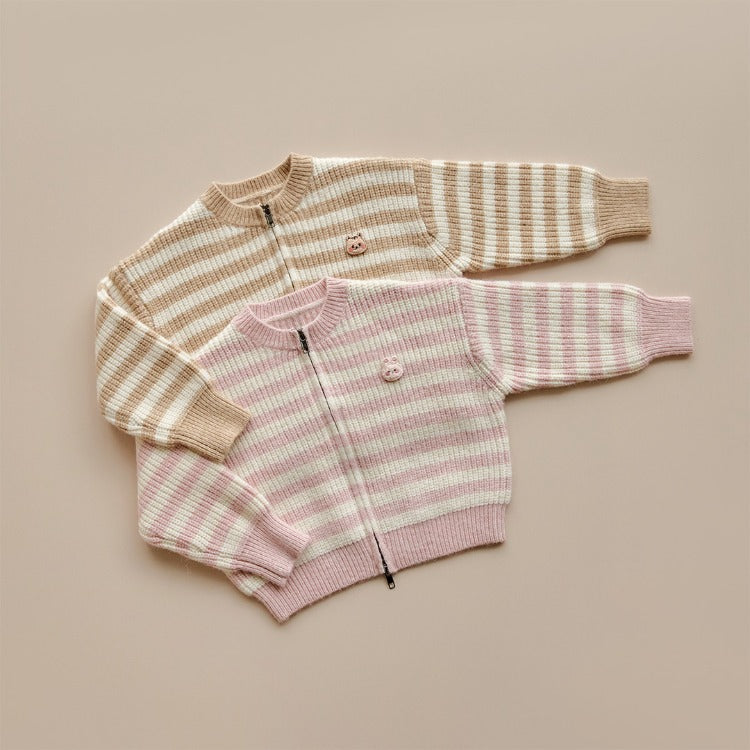 25F/W DTD奶甜軟萌系列-針織條紋拉鍊外套