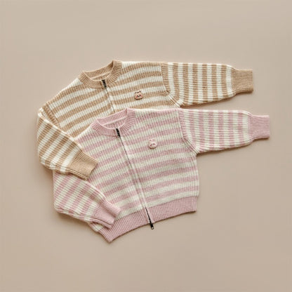 25F/W DTD奶甜軟萌系列-針織條紋拉鍊外套