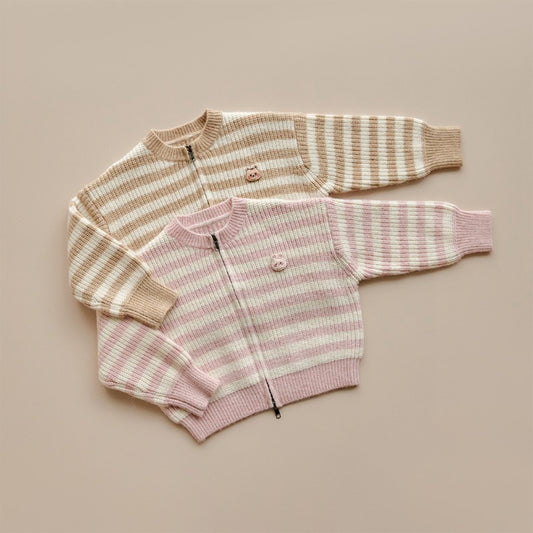 25F/W DTD奶甜軟萌系列-針織條紋拉鍊外套