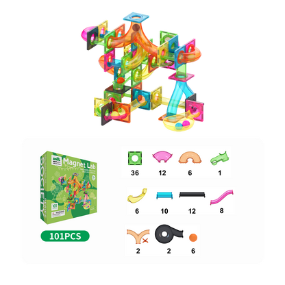 MNTL 磁力片-101片裝磁性滾球軌道套裝(螢光色系)