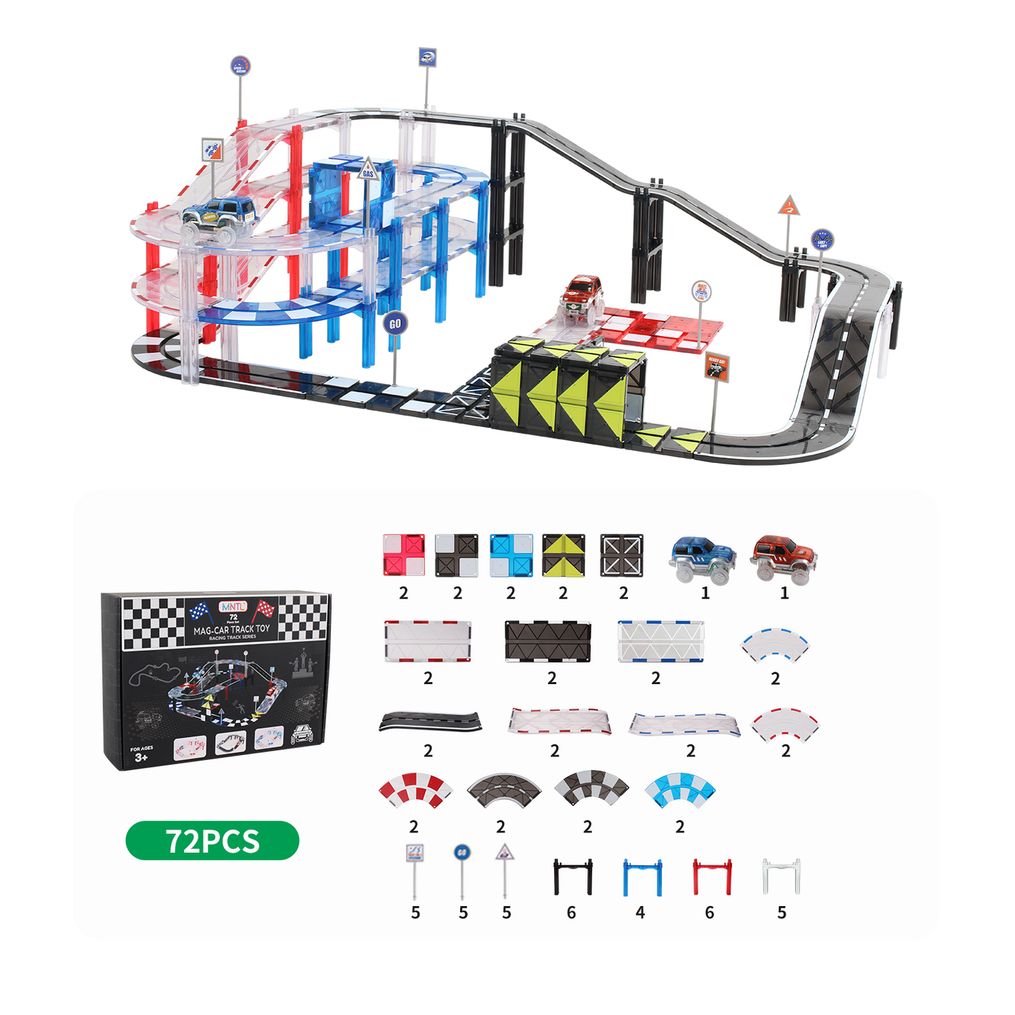MNTL 磁力片-72片裝軌道小車(軌道小車主題)