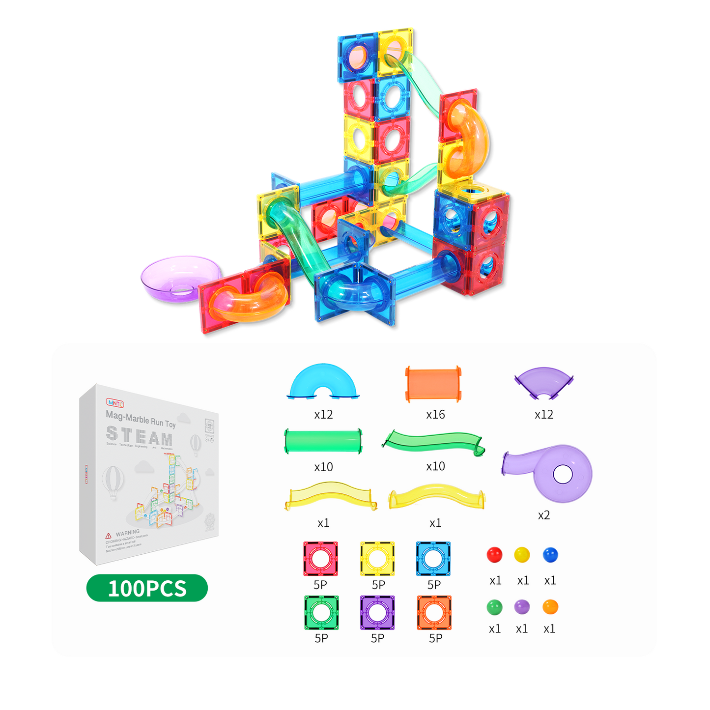 MNTL 磁力片-100片裝磁性管道玩具