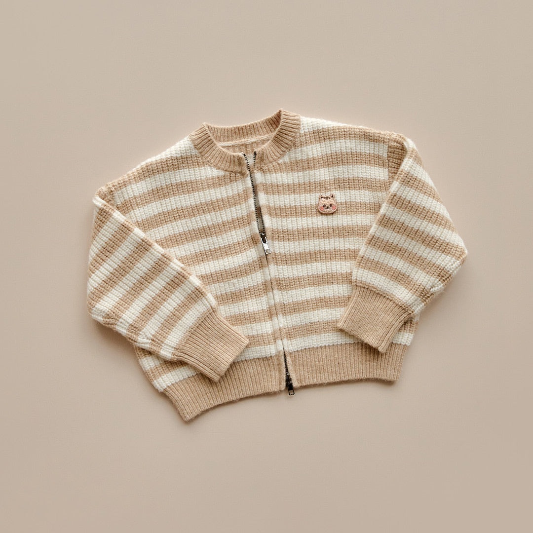 25F/W DTD奶甜軟萌系列-針織條紋拉鍊外套