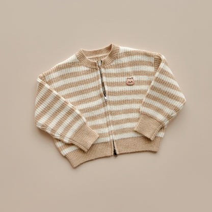 25F/W DTD奶甜軟萌系列-針織條紋拉鍊外套