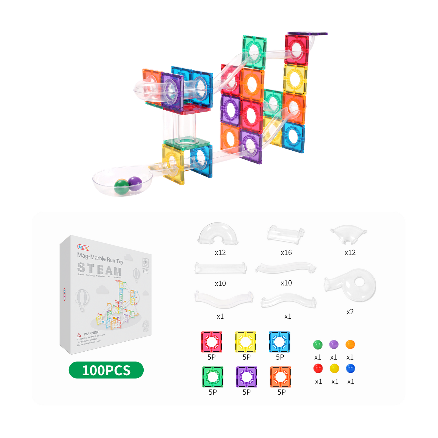 MNTL 磁力片-100片裝磁性管道玩具