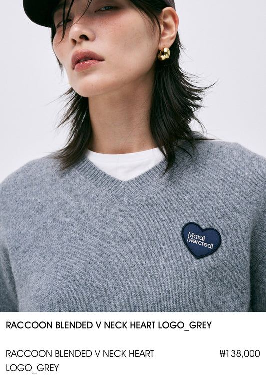 Mardi sale-raccoon blended v neck heart logo(grey)