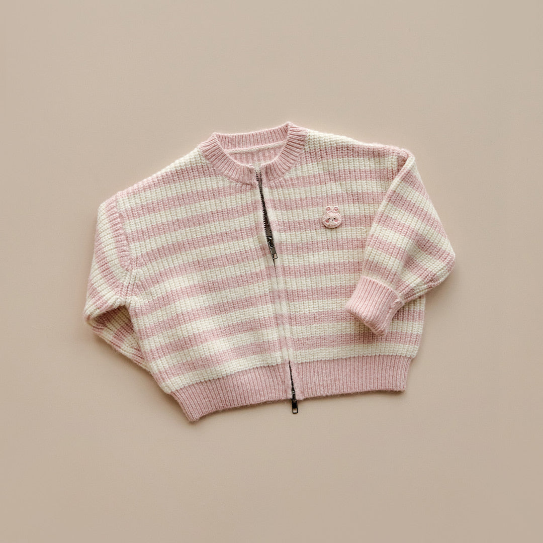 25F/W DTD奶甜軟萌系列-針織條紋拉鍊外套