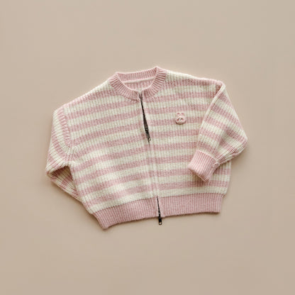 25F/W DTD奶甜軟萌系列-針織條紋拉鍊外套