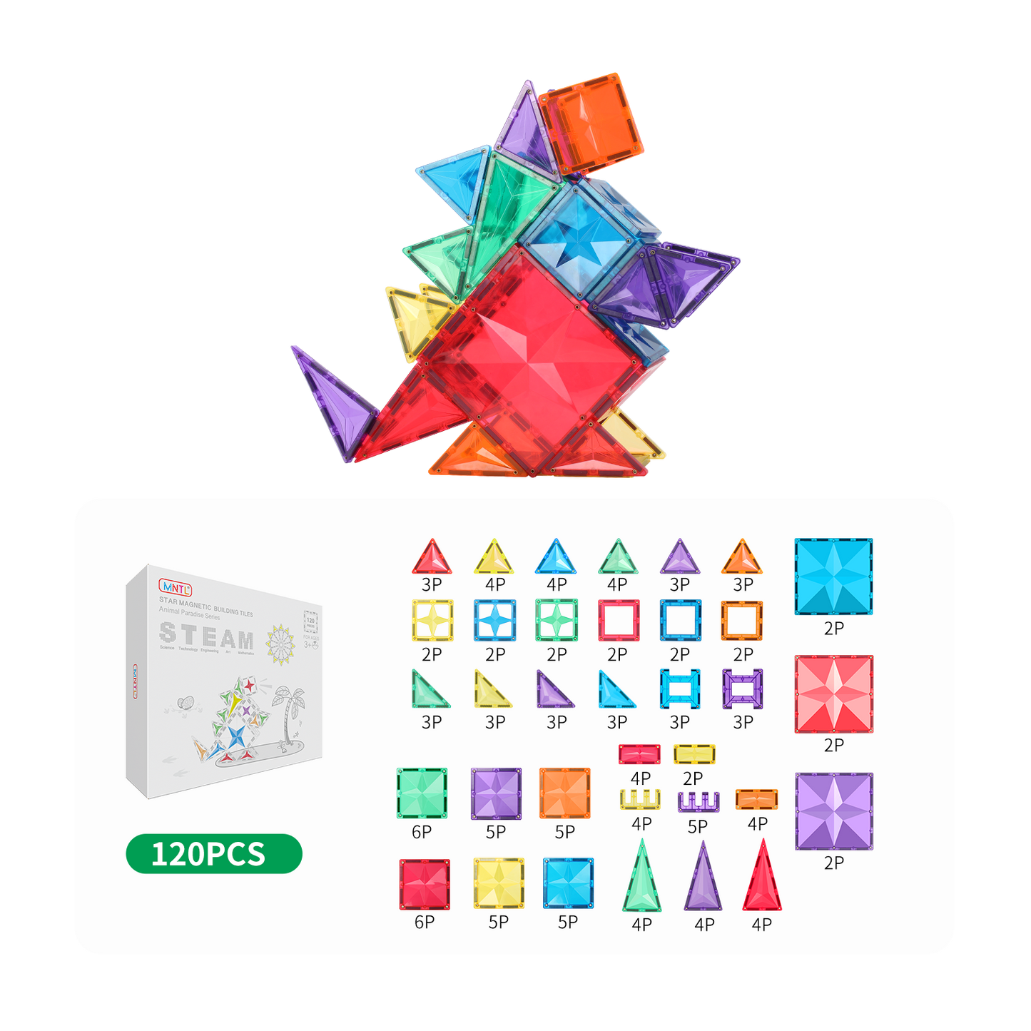 MNTL 磁力片-120片裝動物樂園