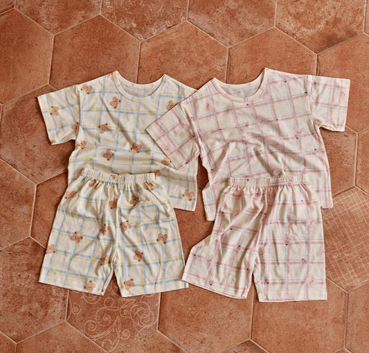 DTD夏日格紋莫代爾家居服-格紋短袖上下套裝