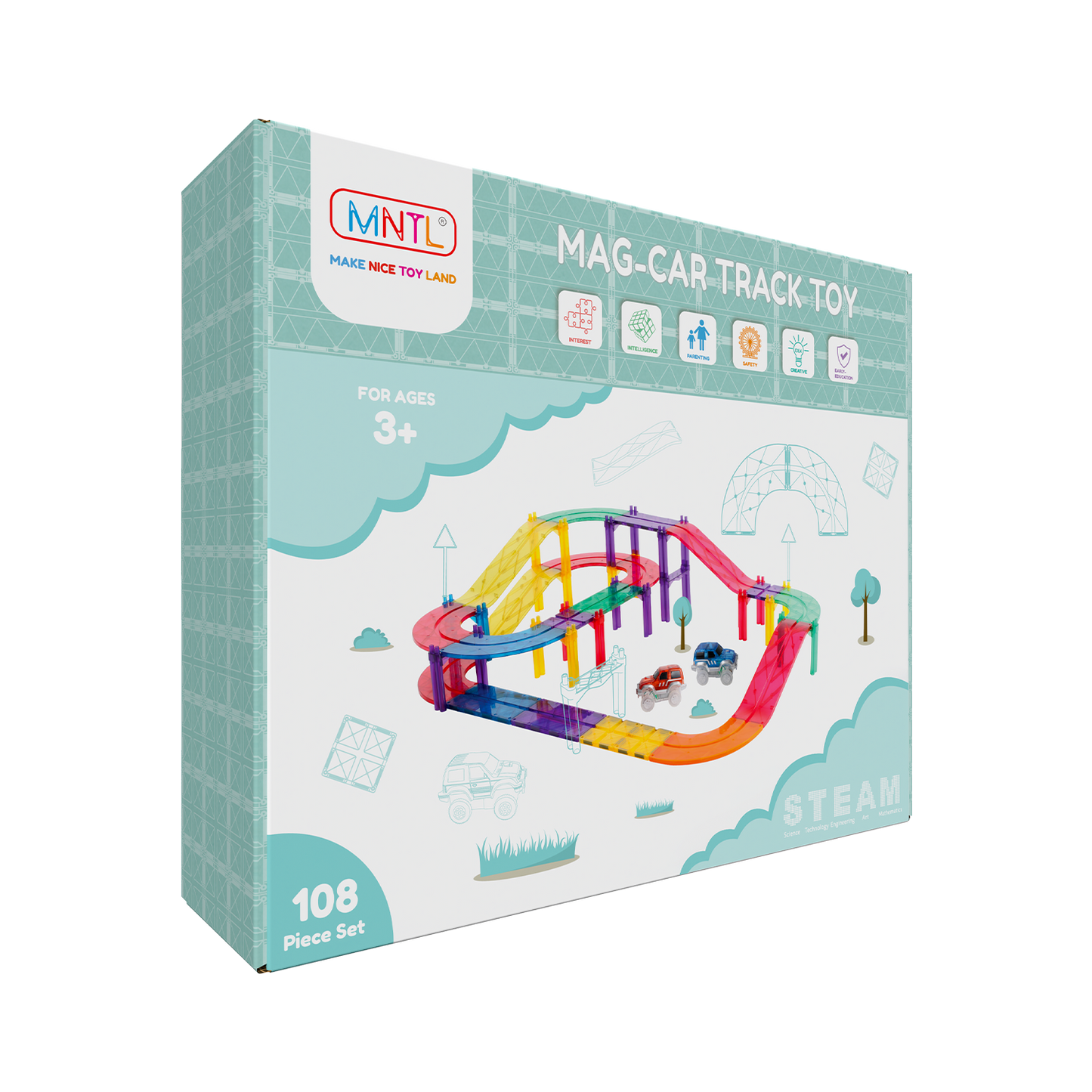 MNTL 磁力片-108片裝磁性軌道車玩具